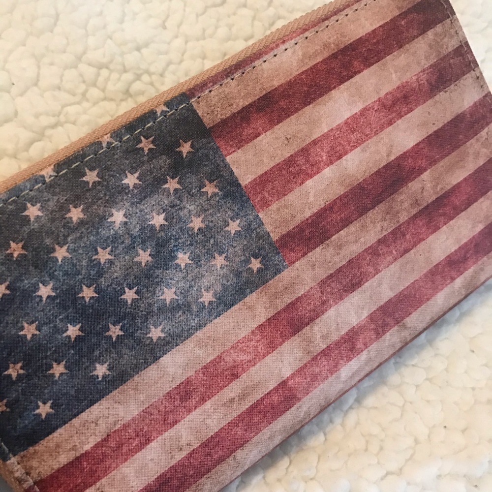 American flag large zip wallet.